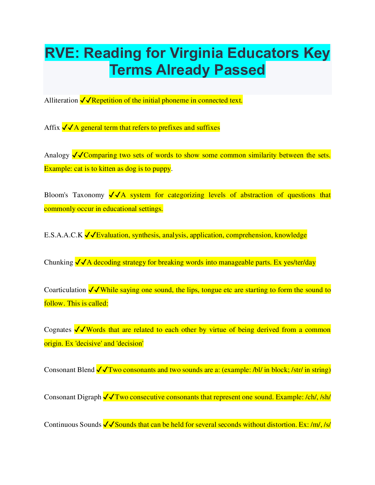Preview image for RVE: Reading for Virginia Educators Key Terms Already Passed
